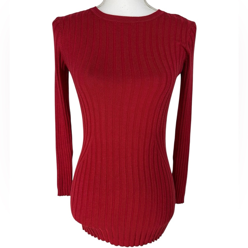METRIC / Red Ribbed Crewneck Sweater / Small